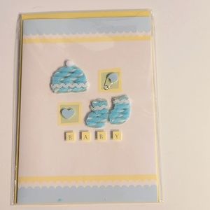 NEW BABY GREETING CARD blue booties hat